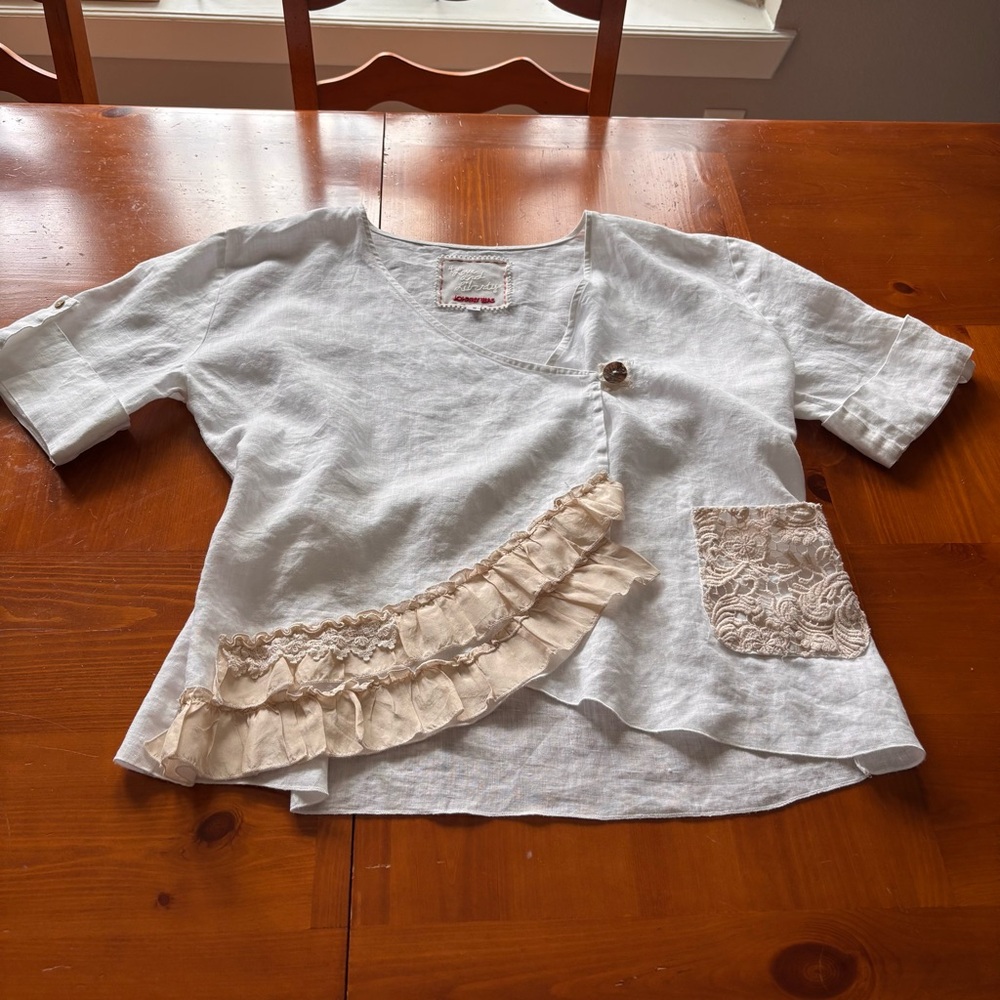 4 Love And Liberty Johnny Was Linen Crochet Embroidered Wrap Style Top Size M - Picture 9 of 16